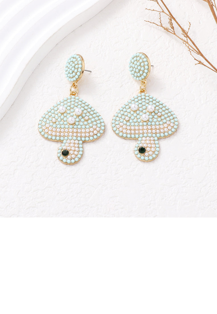 Fashion and Cute Plated Gold Mushroom Blue Ball Earrings