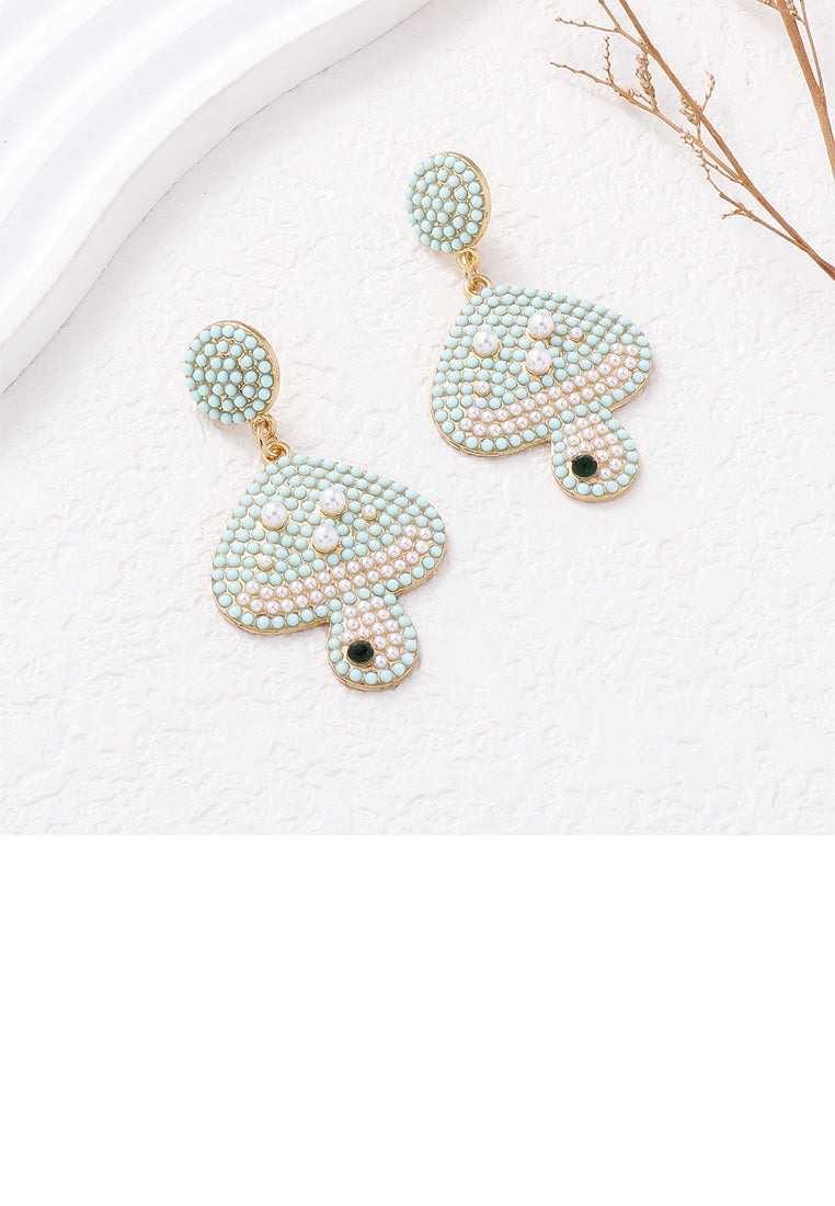 Fashion and Cute Plated Gold Mushroom Blue Ball Earrings