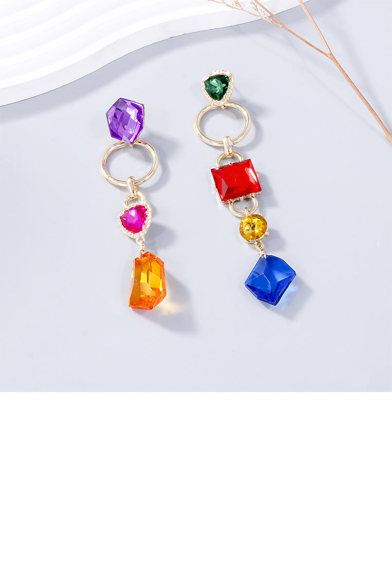 Fashion Temperament Plated Gold Irregular Geometric Cubic Zirconia Tassel Asymmetric Earrings - Luxurious Look