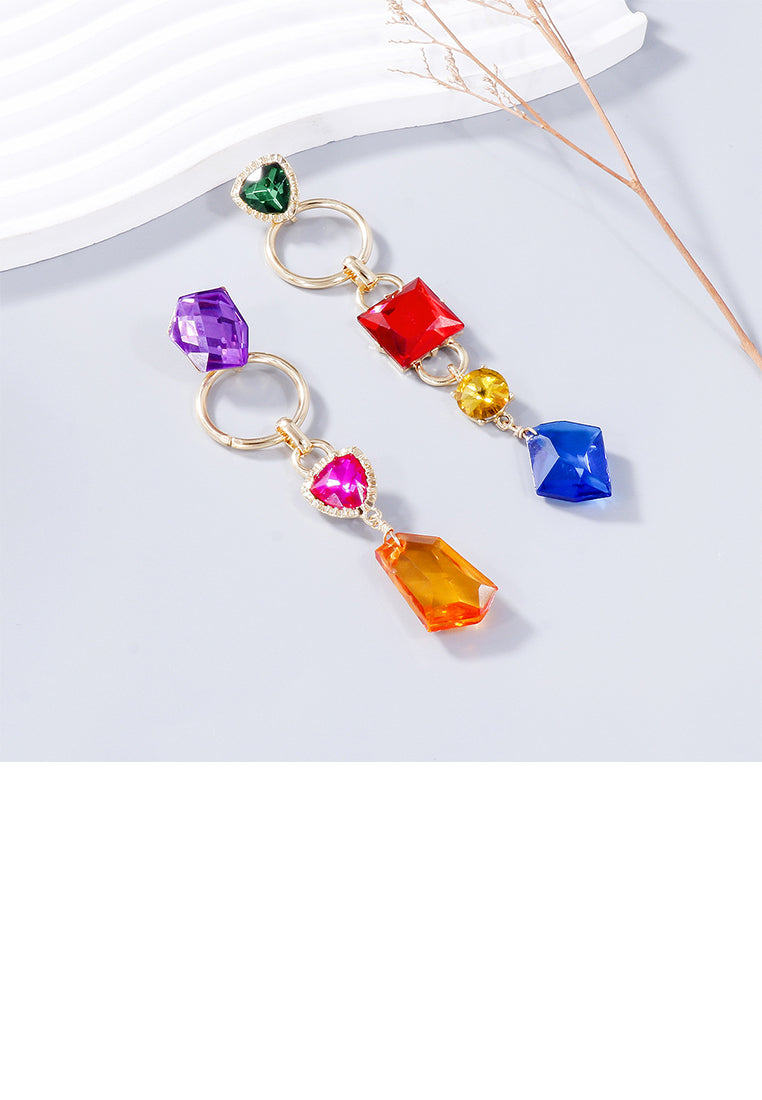 Fashion Temperament Plated Gold Irregular Geometric Cubic Zirconia Tassel Asymmetric Earrings - Luxurious Look