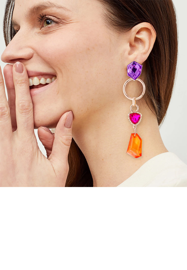 Fashion Temperament Plated Gold Irregular Geometric Cubic Zirconia Tassel Asymmetric Earrings - Luxurious Look