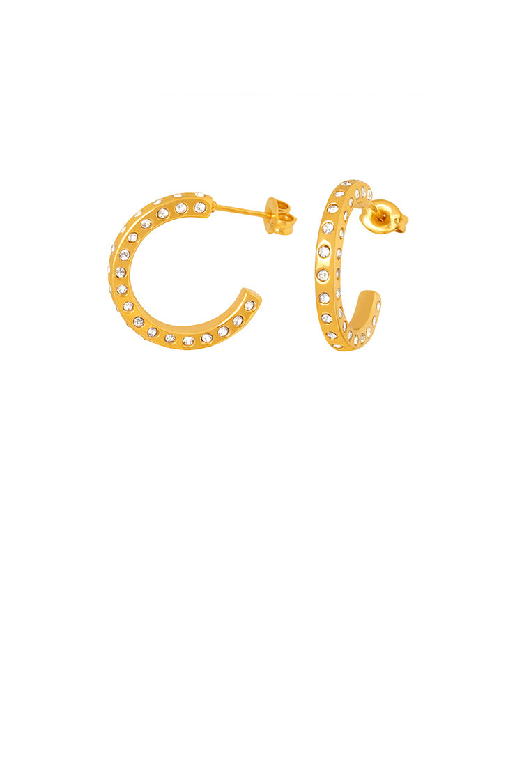 Fashion and Simple Plated Gold 316L Stainless Steel C-shaped Geometric Stud Earrings with Cubic Zirconia - Luxurious Look
