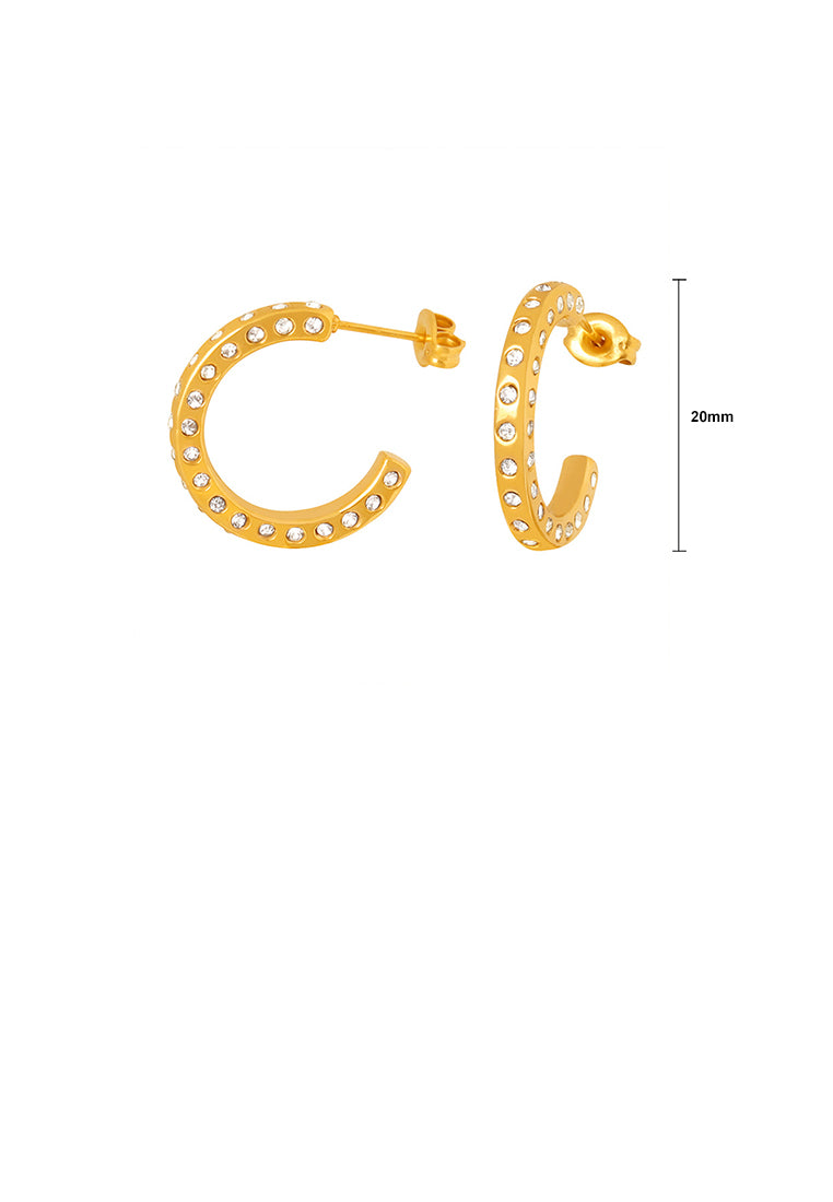Fashion and Simple Plated Gold 316L Stainless Steel C-shaped Geometric Stud Earrings with Cubic Zirconia - Luxurious Look