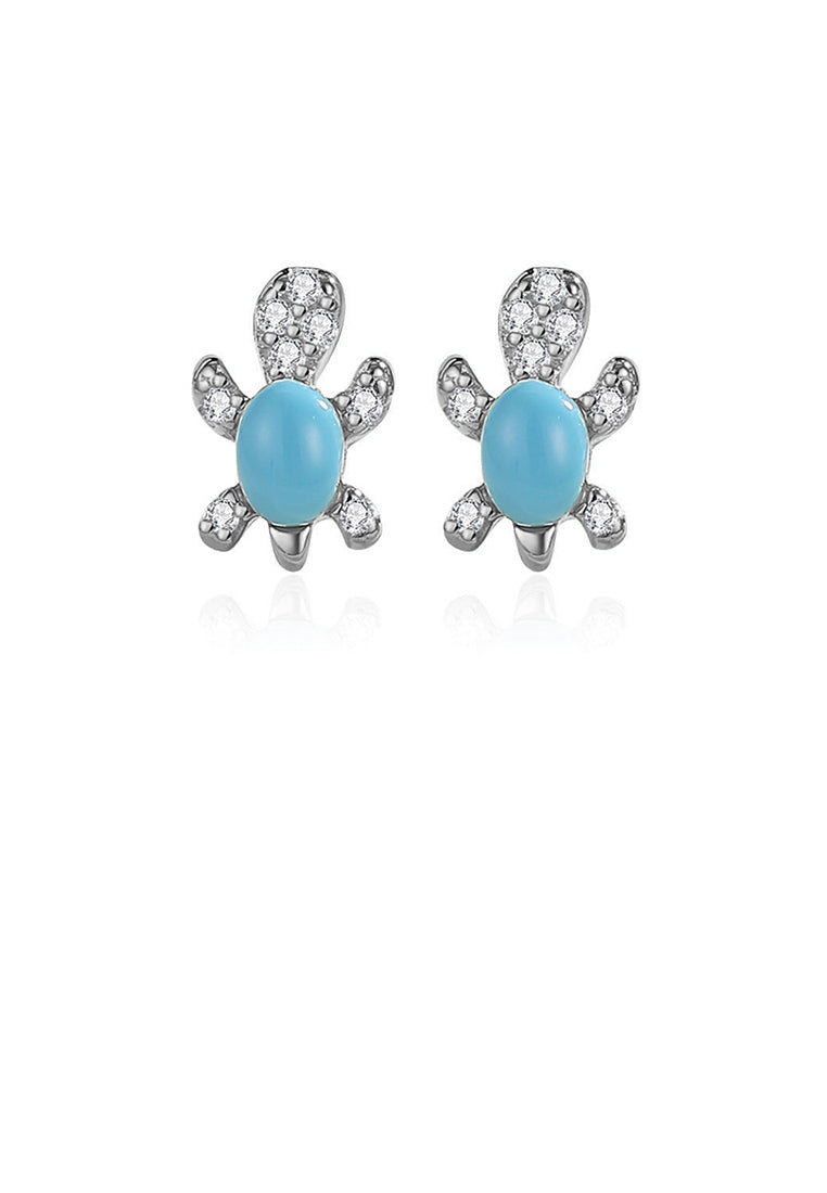 925 Sterling Silver Simple Cute Turtle Stud Earrings with Cubic Zirconia - Luxurious Look