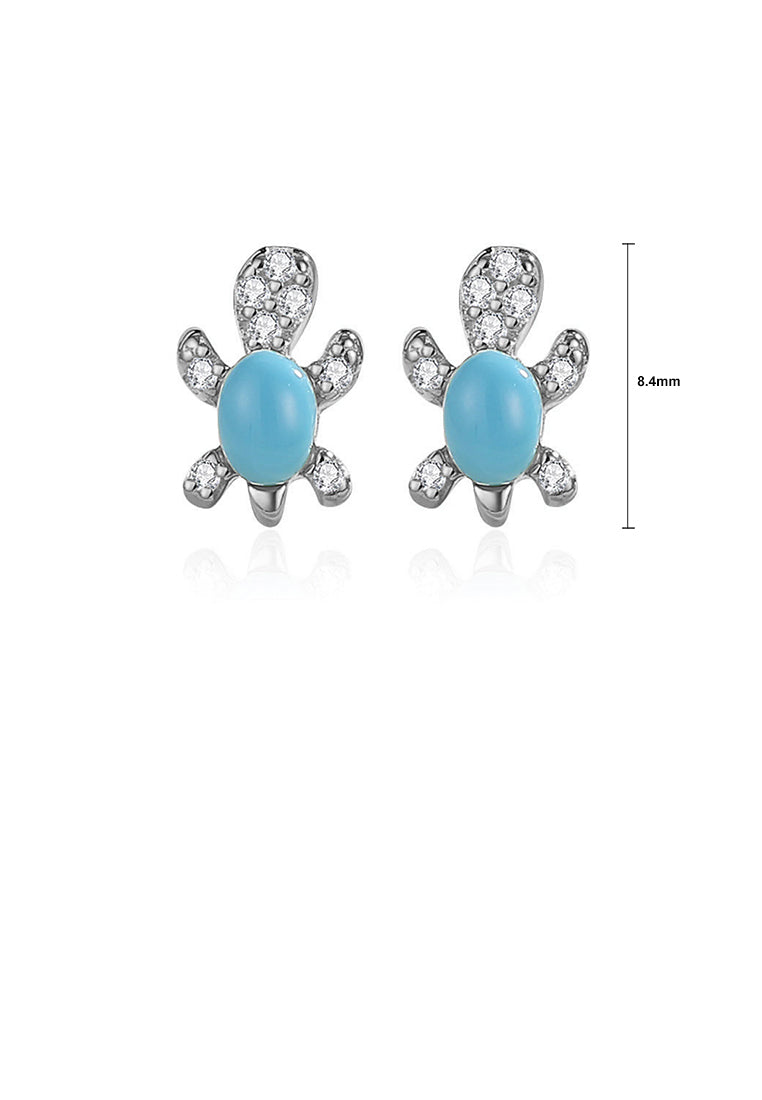 925 Sterling Silver Simple Cute Turtle Stud Earrings with Cubic Zirconia - Luxurious Look