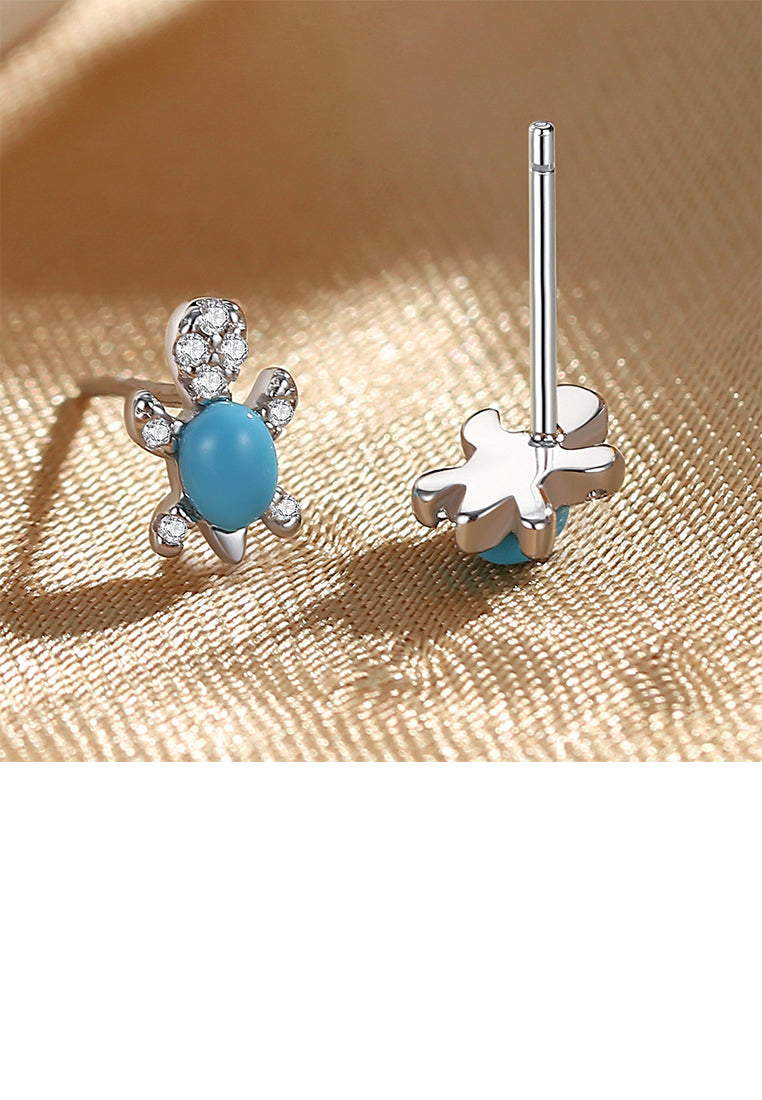 925 Sterling Silver Simple Cute Turtle Stud Earrings with Cubic Zirconia - Luxurious Look
