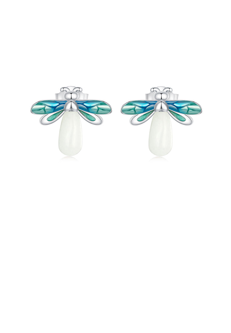 925 Sterling Silver Fashion Temperament Enamel Firefly Stud Earrings