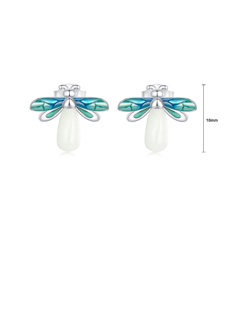 925 Sterling Silver Fashion Temperament Enamel Firefly Stud Earrings