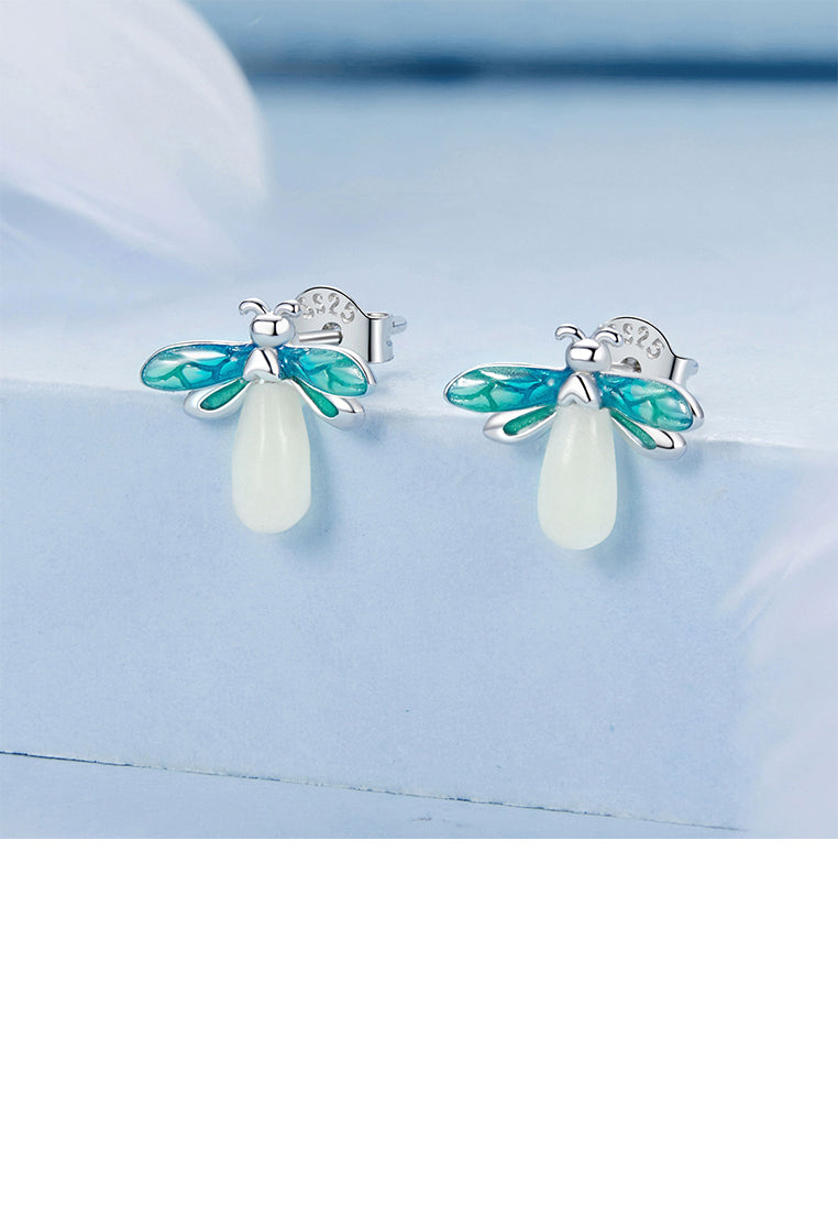 925 Sterling Silver Fashion Temperament Enamel Firefly Stud Earrings