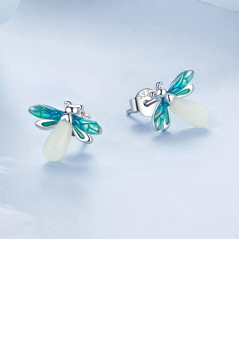 925 Sterling Silver Fashion Temperament Enamel Firefly Stud Earrings
