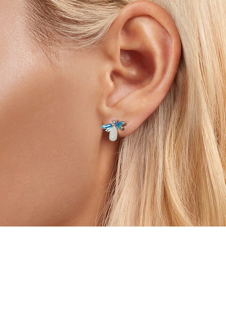 925 Sterling Silver Fashion Temperament Enamel Firefly Stud Earrings