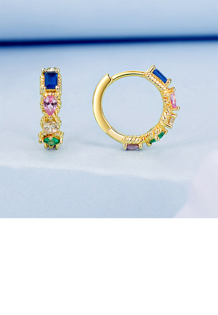 925 Sterling Silver Plated Gold Fashion Personality Contrasting Cubic Zirconia Geometric Earrings - Luxurious Look