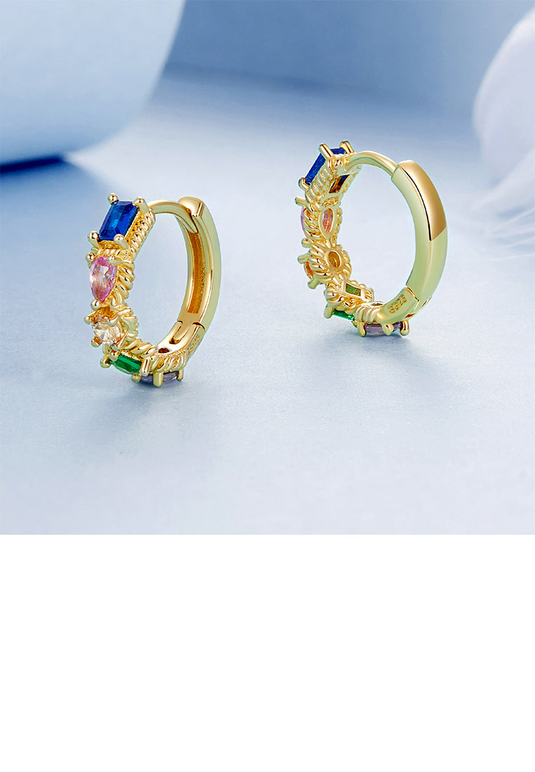 925 Sterling Silver Plated Gold Fashion Personality Contrasting Cubic Zirconia Geometric Earrings - Luxurious Look