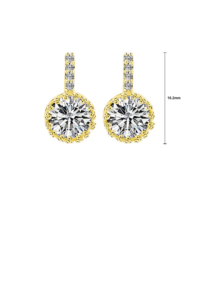 Simple Fashion Plated Gold Round Geometric Stud Earrings with Cubic Zirconia - Luxurious Look