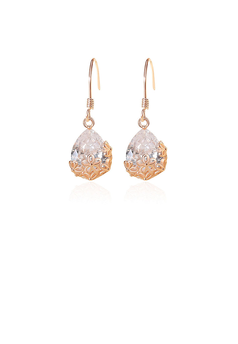 925 Sterling Silver Plated Rose Gold Fashion Temperament Flower Water Drop Earrings with Cubic Zirconia - Luxurious Look