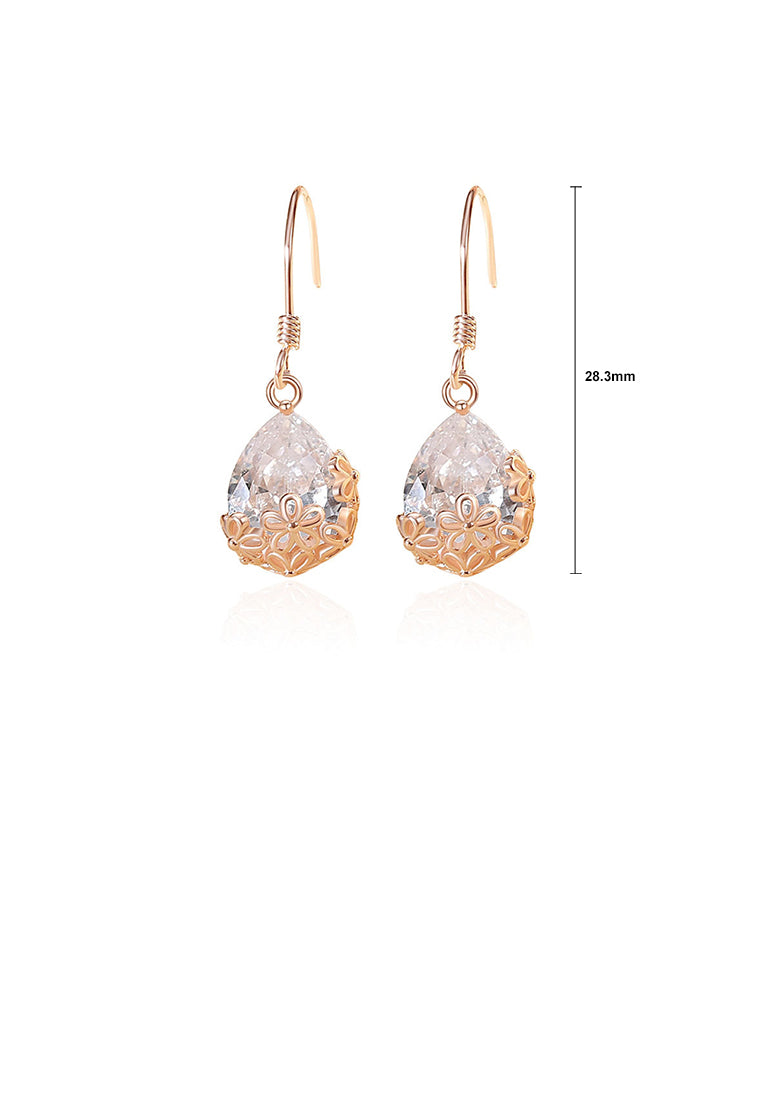 925 Sterling Silver Plated Rose Gold Fashion Temperament Flower Water Drop Earrings with Cubic Zirconia - Luxurious Look