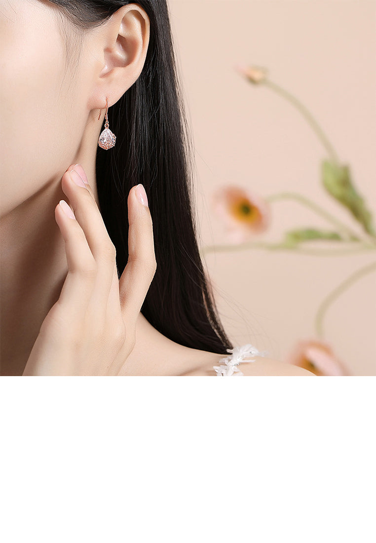 925 Sterling Silver Plated Rose Gold Fashion Temperament Flower Water Drop Earrings with Cubic Zirconia - Luxurious Look