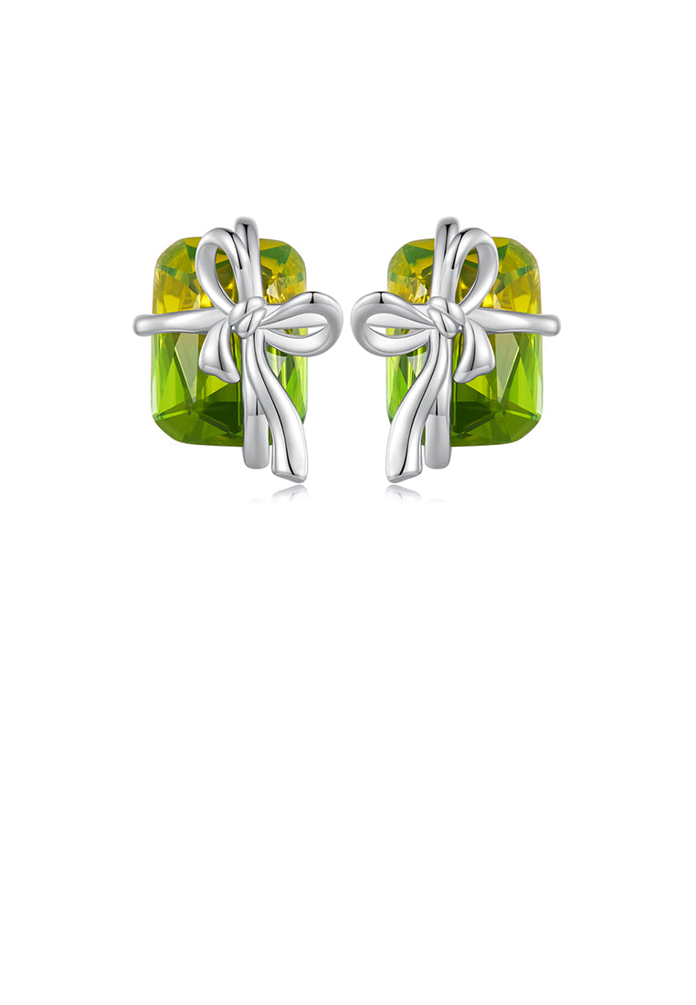 925 Sterling Silver Fashion Simple Ribbon Geometric Stud Earrings with Cubic Zirconia - Luxurious Look