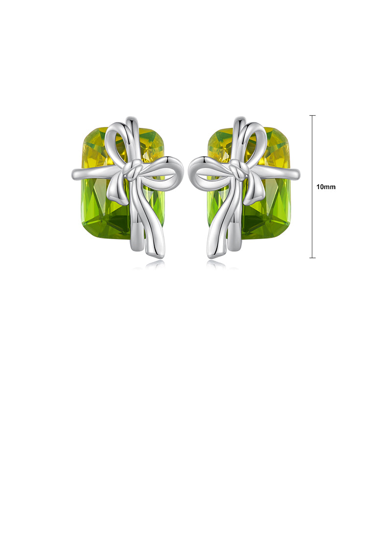 925 Sterling Silver Fashion Simple Ribbon Geometric Stud Earrings with Cubic Zirconia - Luxurious Look