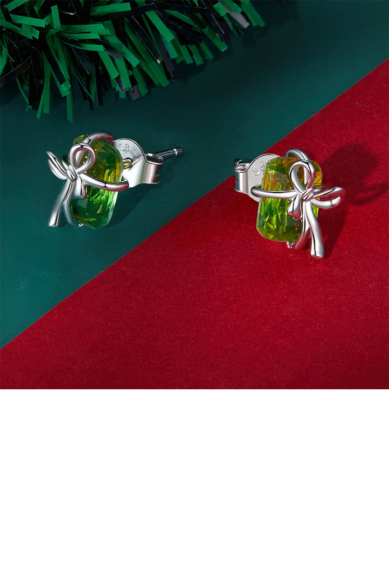 925 Sterling Silver Fashion Simple Ribbon Geometric Stud Earrings with Cubic Zirconia - Luxurious Look