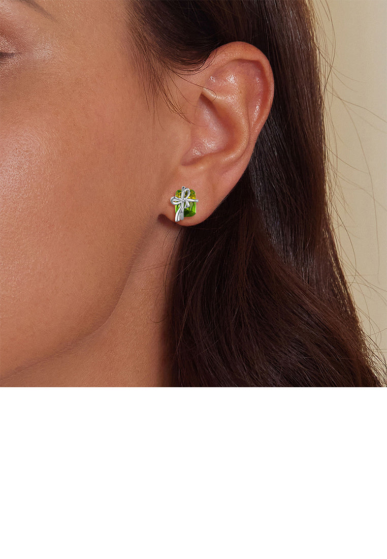 925 Sterling Silver Fashion Simple Ribbon Geometric Stud Earrings with Cubic Zirconia - Luxurious Look