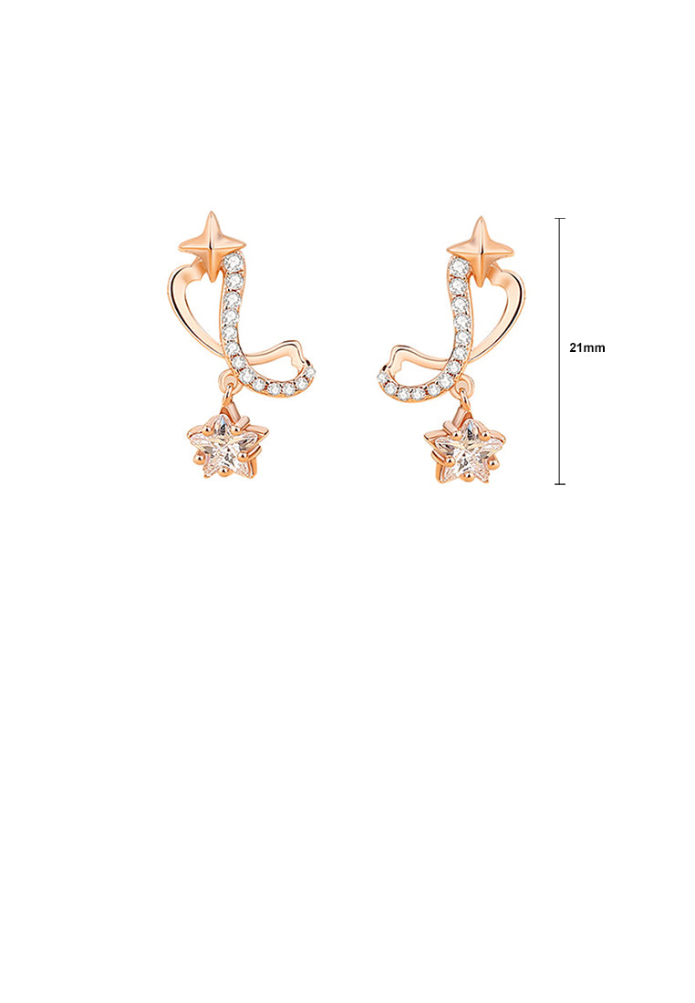 925 Sterling Silver Plated Rose Gold Fashion and Creative Möbius Star Stud Earrings with Cubic Zirconia - Luxurious Look