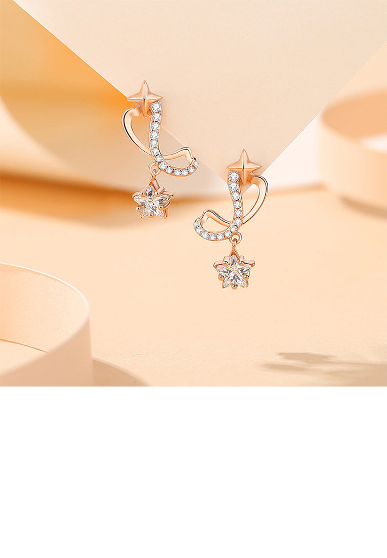 925 Sterling Silver Plated Rose Gold Fashion and Creative Möbius Star Stud Earrings with Cubic Zirconia - Luxurious Look