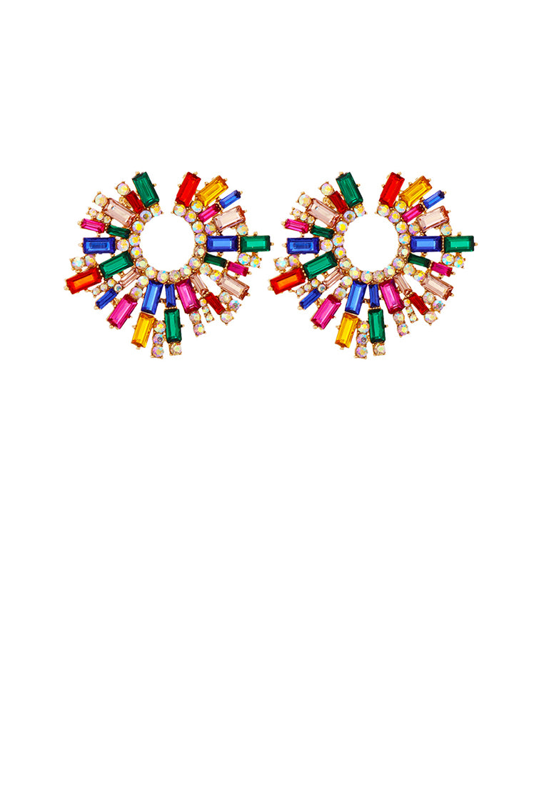 Fashion Brilliant Plated Gold Geometric Stud Earrings with Colored Cubic Zirconia - Luxurious Look