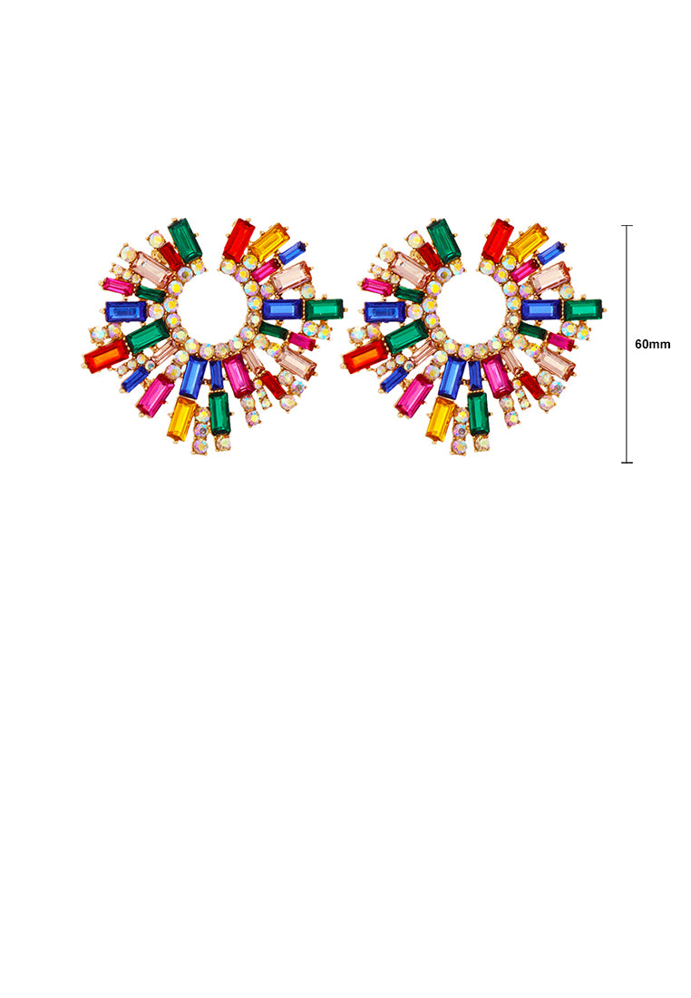 Fashion Brilliant Plated Gold Geometric Stud Earrings with Colored Cubic Zirconia - Luxurious Look