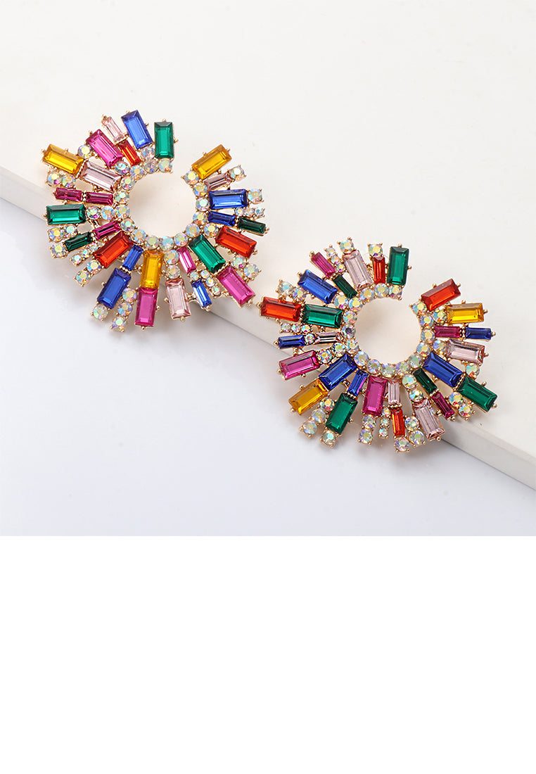 Fashion Brilliant Plated Gold Geometric Stud Earrings with Colored Cubic Zirconia - Luxurious Look