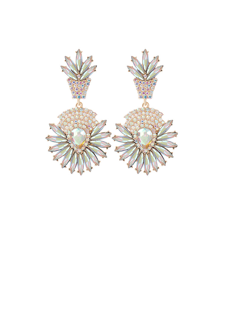 Fashion Brilliant Plated Gold Floral Geometric Round Earrings with Cubic Zirconia - Luxurious Look