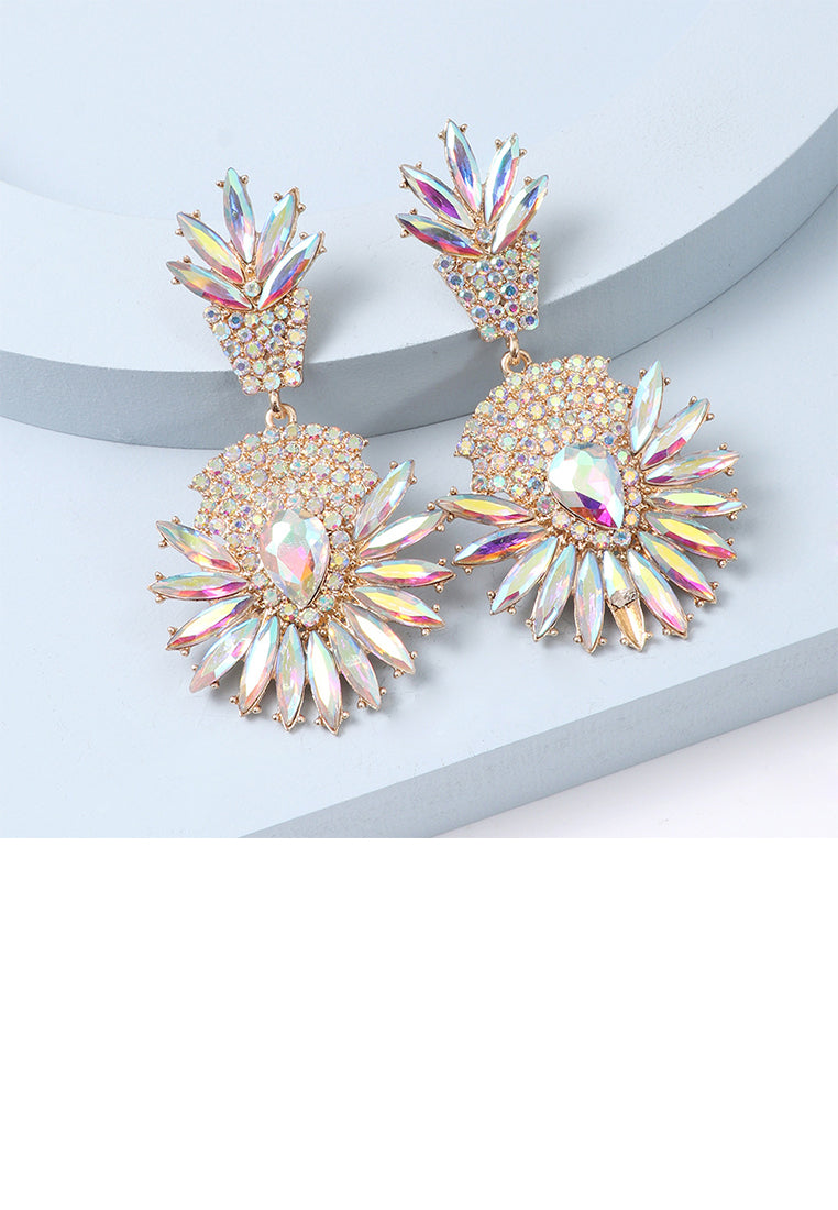 Fashion Brilliant Plated Gold Floral Geometric Round Earrings with Cubic Zirconia - Luxurious Look