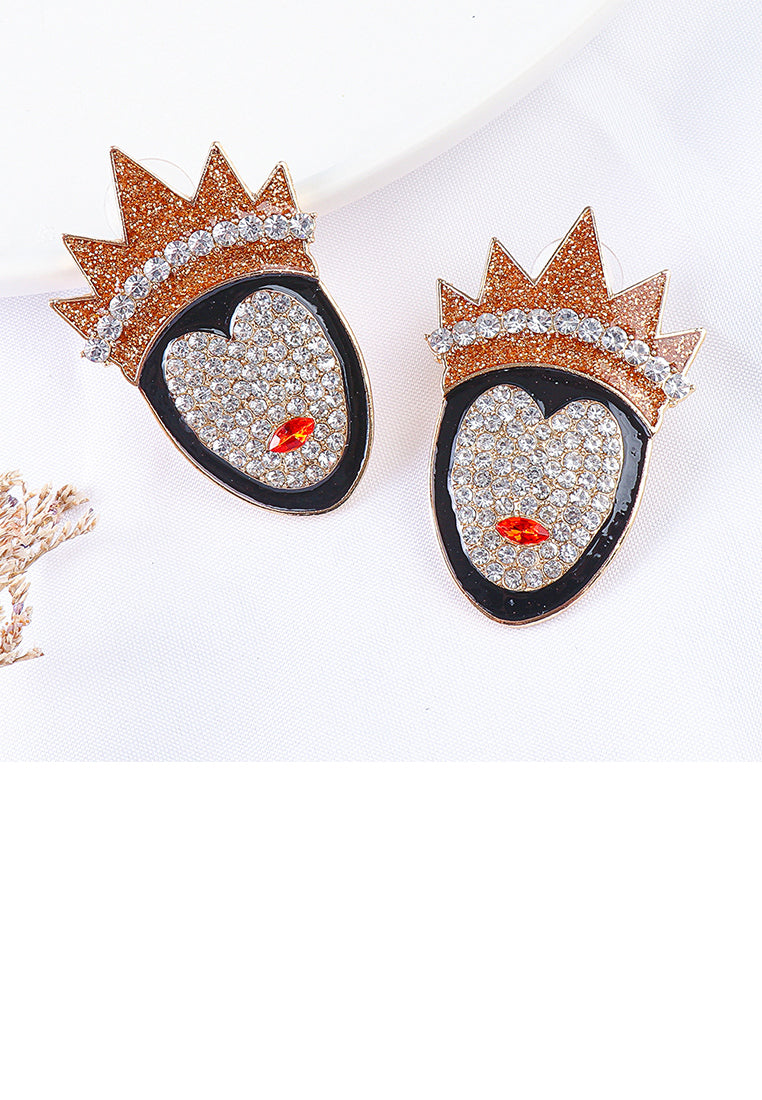 Fashion and Creative Plated Gold Queen Stud Earrings with Cubic Zirconia - Luxurious Look