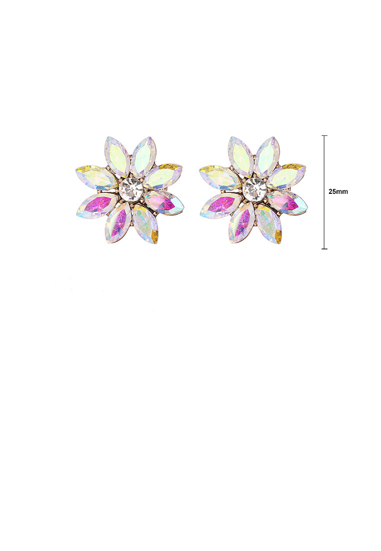 Simple and Fashion Plated Gold Flower Stud Earrings with Colored Cubic Zirconia - Luxurious Look