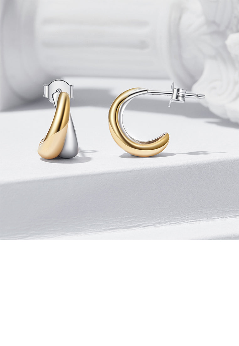 925 Sterling Silver Simple and Personalized Two-color Curved Geometric Stud Earrings