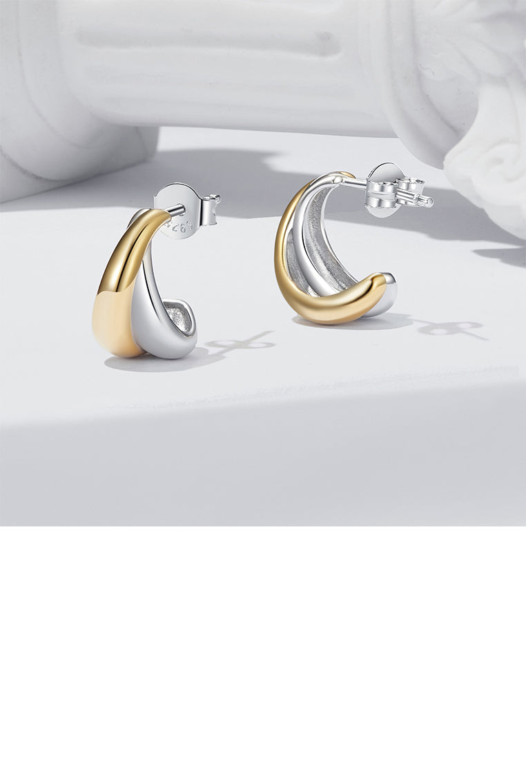 925 Sterling Silver Simple and Personalized Two-color Curved Geometric Stud Earrings