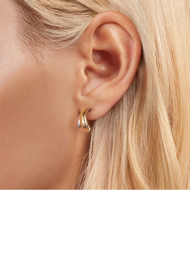 925 Sterling Silver Simple and Personalized Two-color Curved Geometric Stud Earrings