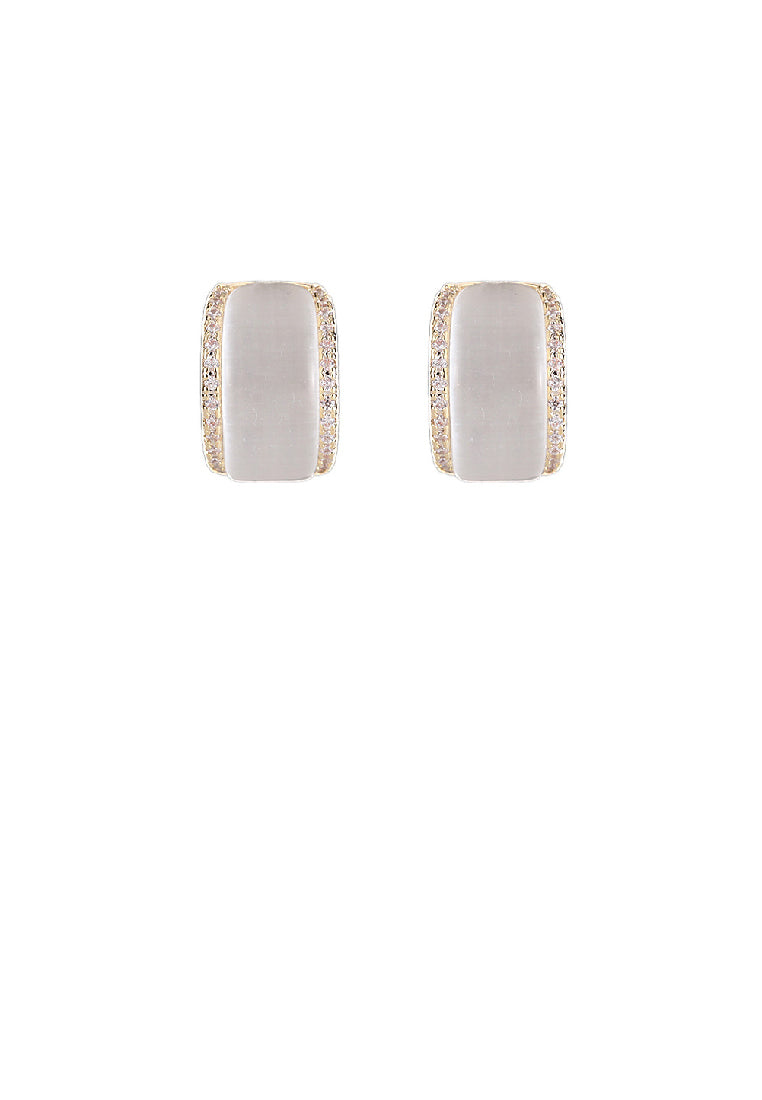 Simple Fashion Plated Gold Geometric Imitation Opal Stud Earrings with Cubic Zirconia - Luxurious Look