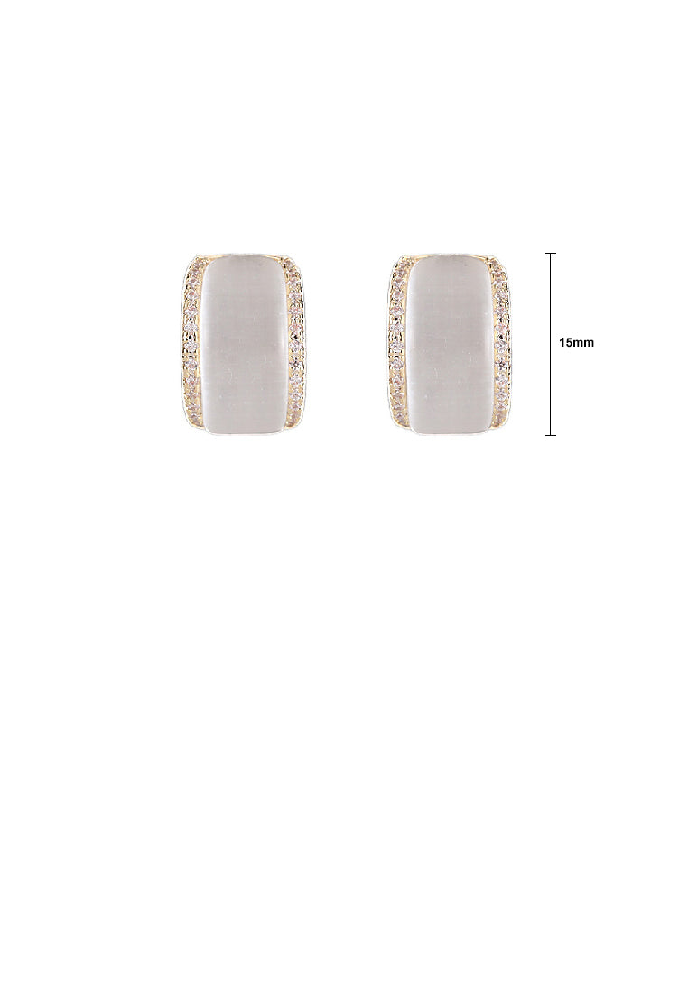 Simple Fashion Plated Gold Geometric Imitation Opal Stud Earrings with Cubic Zirconia - Luxurious Look