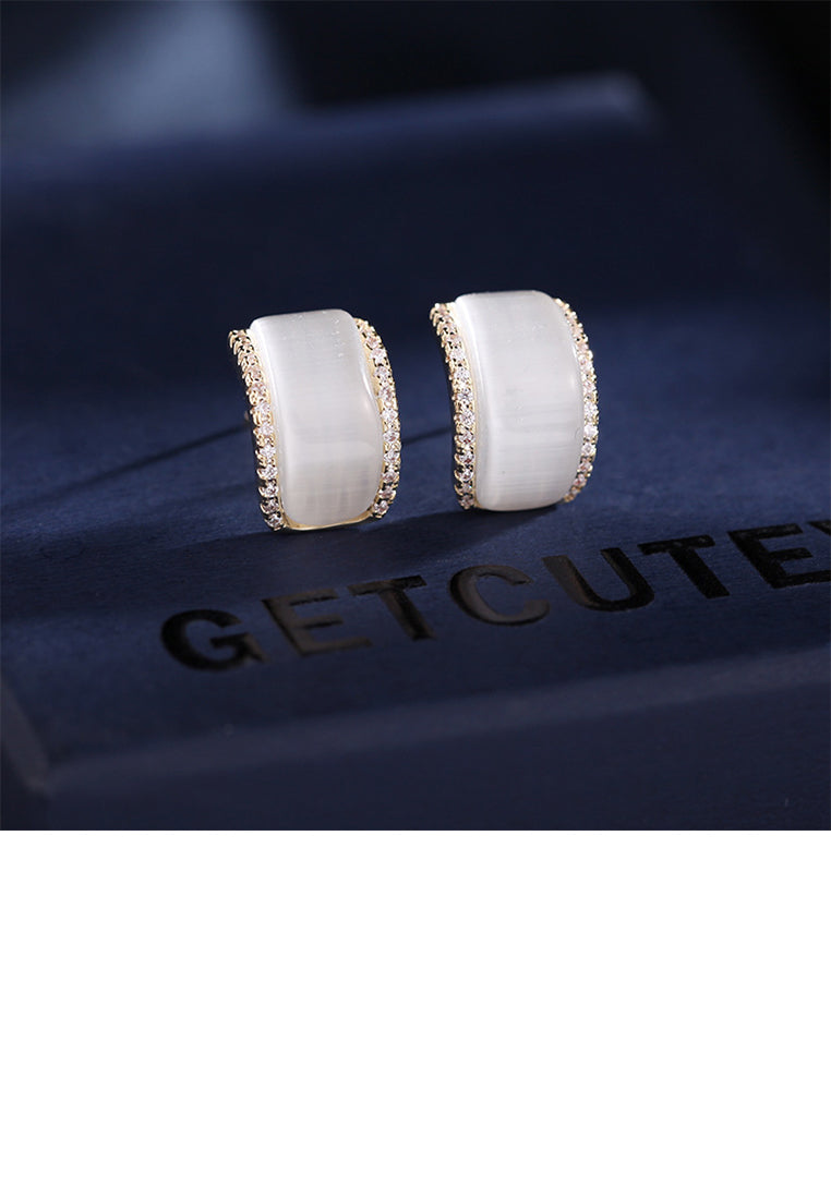 Simple Fashion Plated Gold Geometric Imitation Opal Stud Earrings with Cubic Zirconia - Luxurious Look