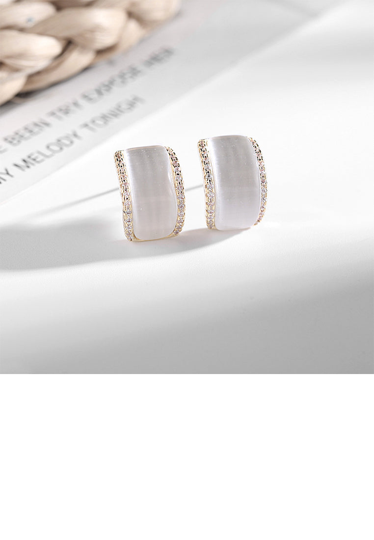 Simple Fashion Plated Gold Geometric Imitation Opal Stud Earrings with Cubic Zirconia - Luxurious Look