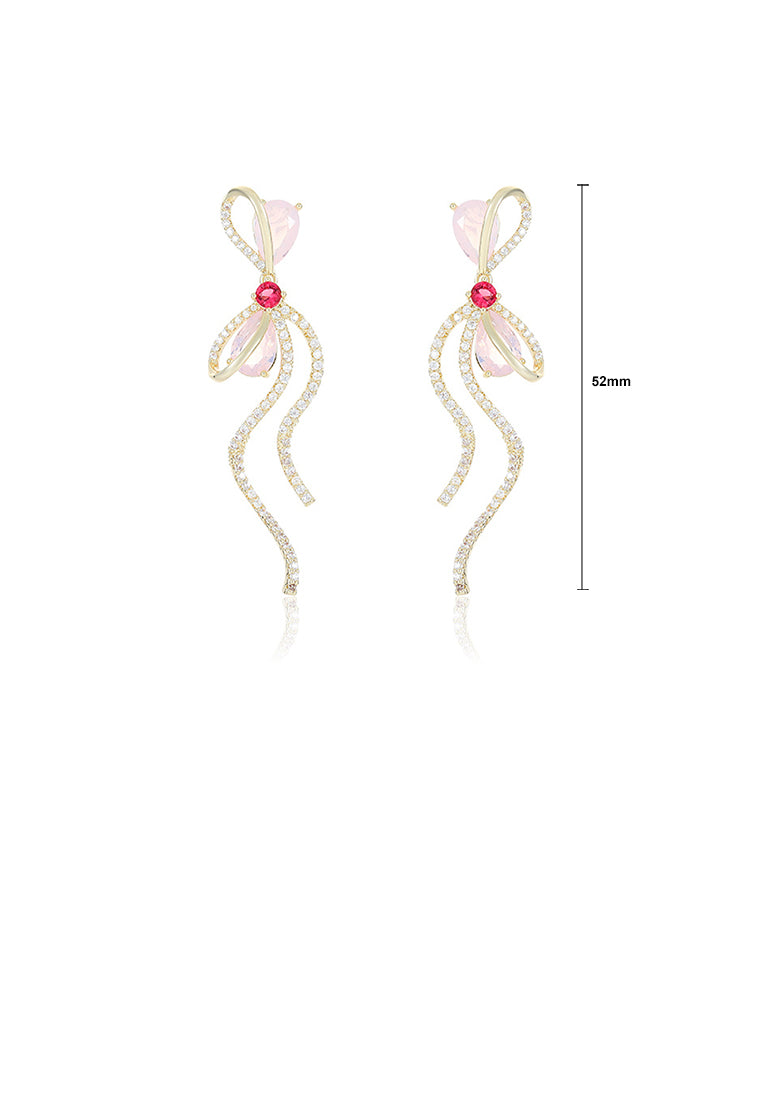 Simple Sweet Plated Gold Ribbon Tassel Earrings with Cubic Zirconia - Luxurious Look
