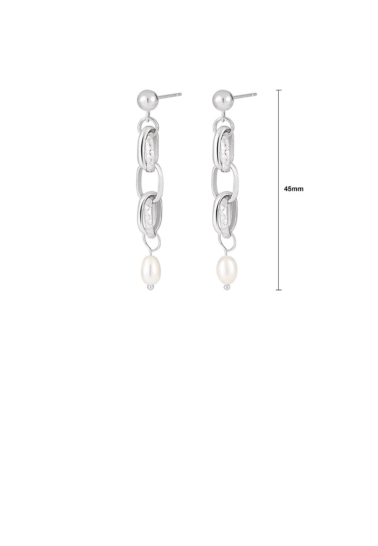 925 Sterling Silver Fashion Temperament Chain Geometric Tassel Freshwater Pearl Earrings - Luxurious Look