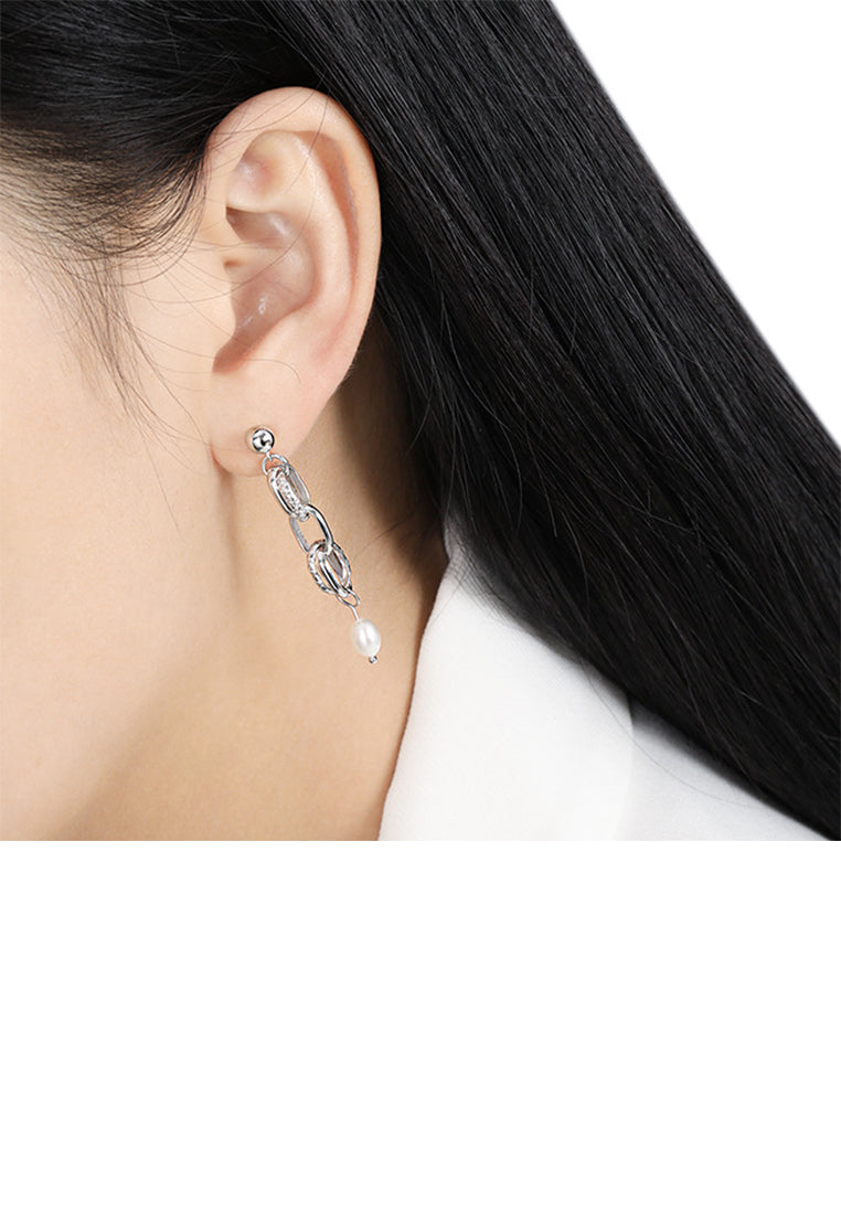 925 Sterling Silver Fashion Temperament Chain Geometric Tassel Freshwater Pearl Earrings - Luxurious Look