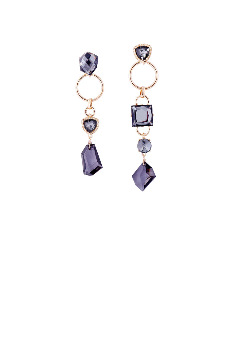 Fashion Temperament Plated Gold Irregular Geometric Black Cubic Zirconia Tassel Asymmetric Earrings - Luxurious Look