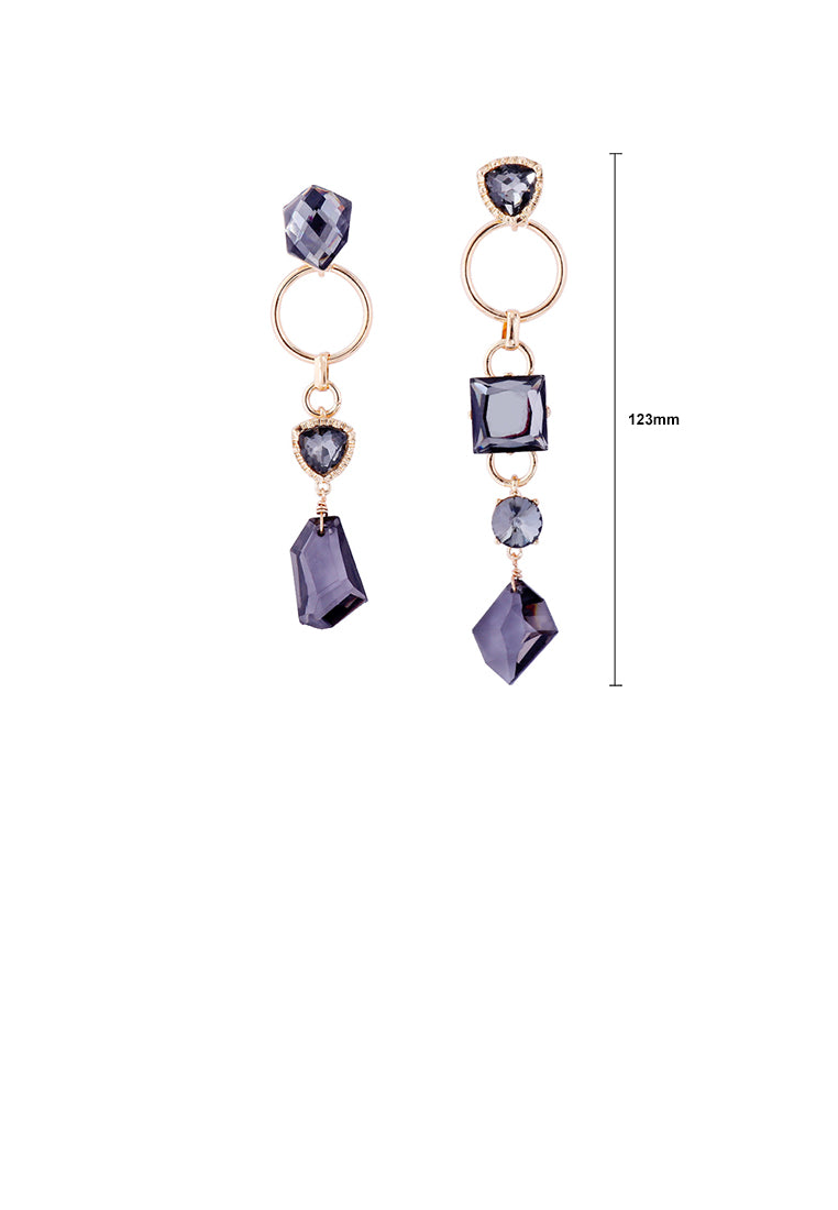 Fashion Temperament Plated Gold Irregular Geometric Black Cubic Zirconia Tassel Asymmetric Earrings - Luxurious Look