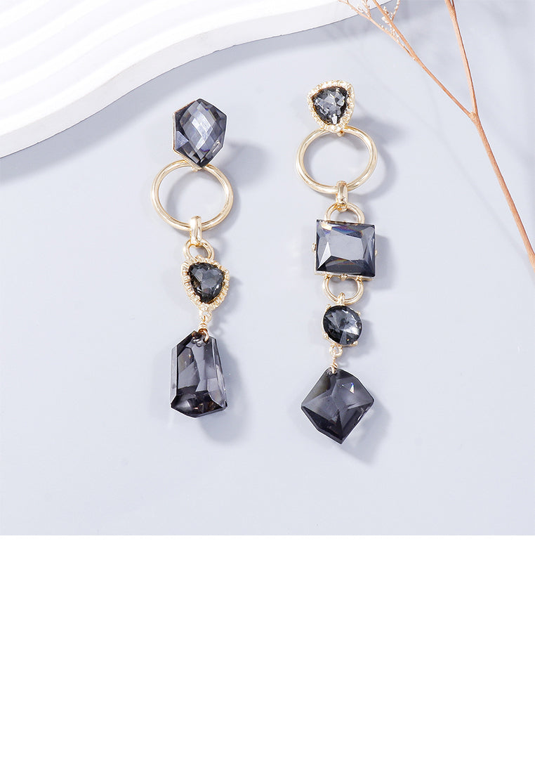 Fashion Temperament Plated Gold Irregular Geometric Black Cubic Zirconia Tassel Asymmetric Earrings - Luxurious Look