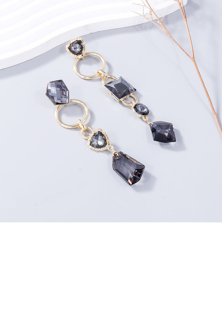 Fashion Temperament Plated Gold Irregular Geometric Black Cubic Zirconia Tassel Asymmetric Earrings - Luxurious Look