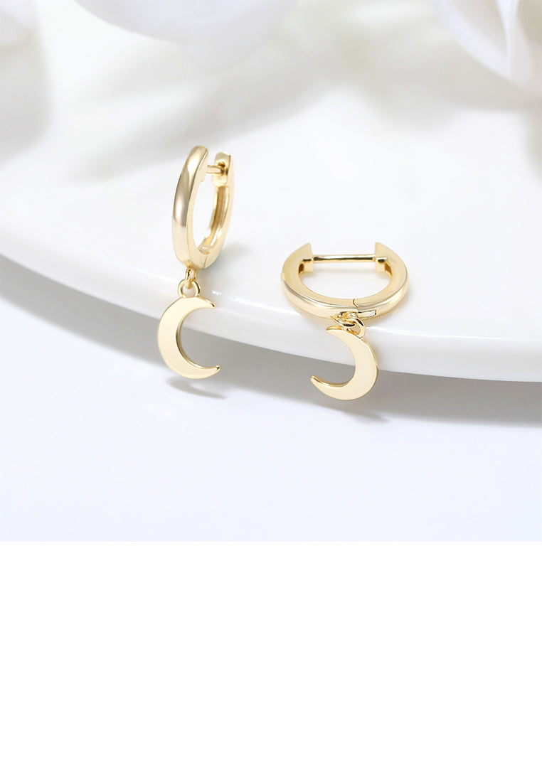925 Sterling Silver Plated Gold Simple Cute Moon Earrings