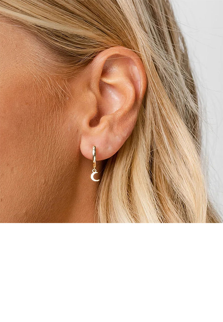 925 Sterling Silver Plated Gold Simple Cute Moon Earrings